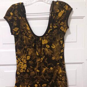 Womans Medium Brown & Yellow Floral Summer Top with Tie Back Neck by Sixteen